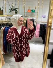 desenli hırka bordo