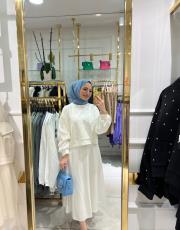 taşlı scuba sweatshirt ekru 2