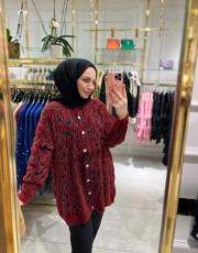 celi leopar hırka bordo